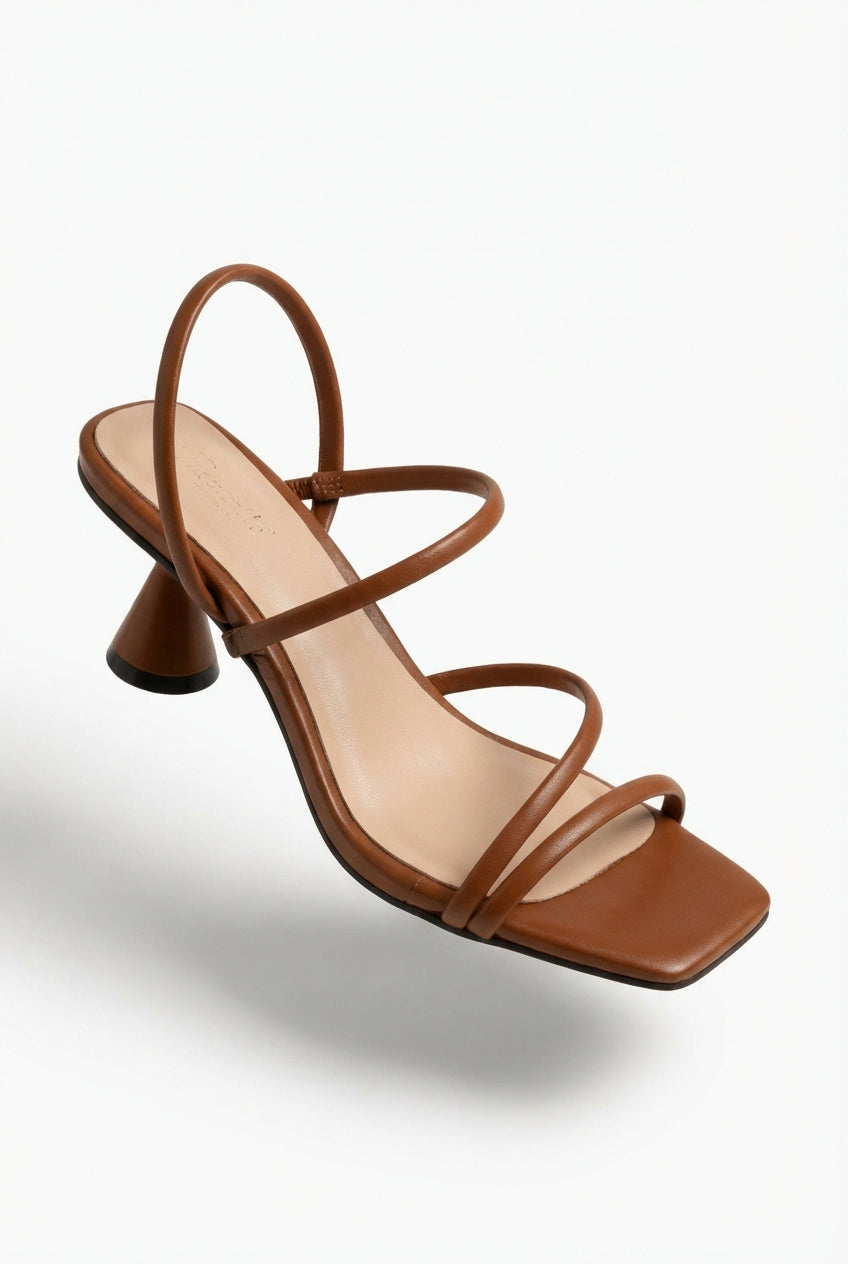 Brown Women's Minimalist Strappy Block Heel Sandals - Photo 1