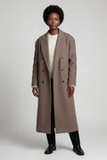 Brown Women's Oversized Double-Breasted Long Coat with Lapel - Oversized coats - Photo 2