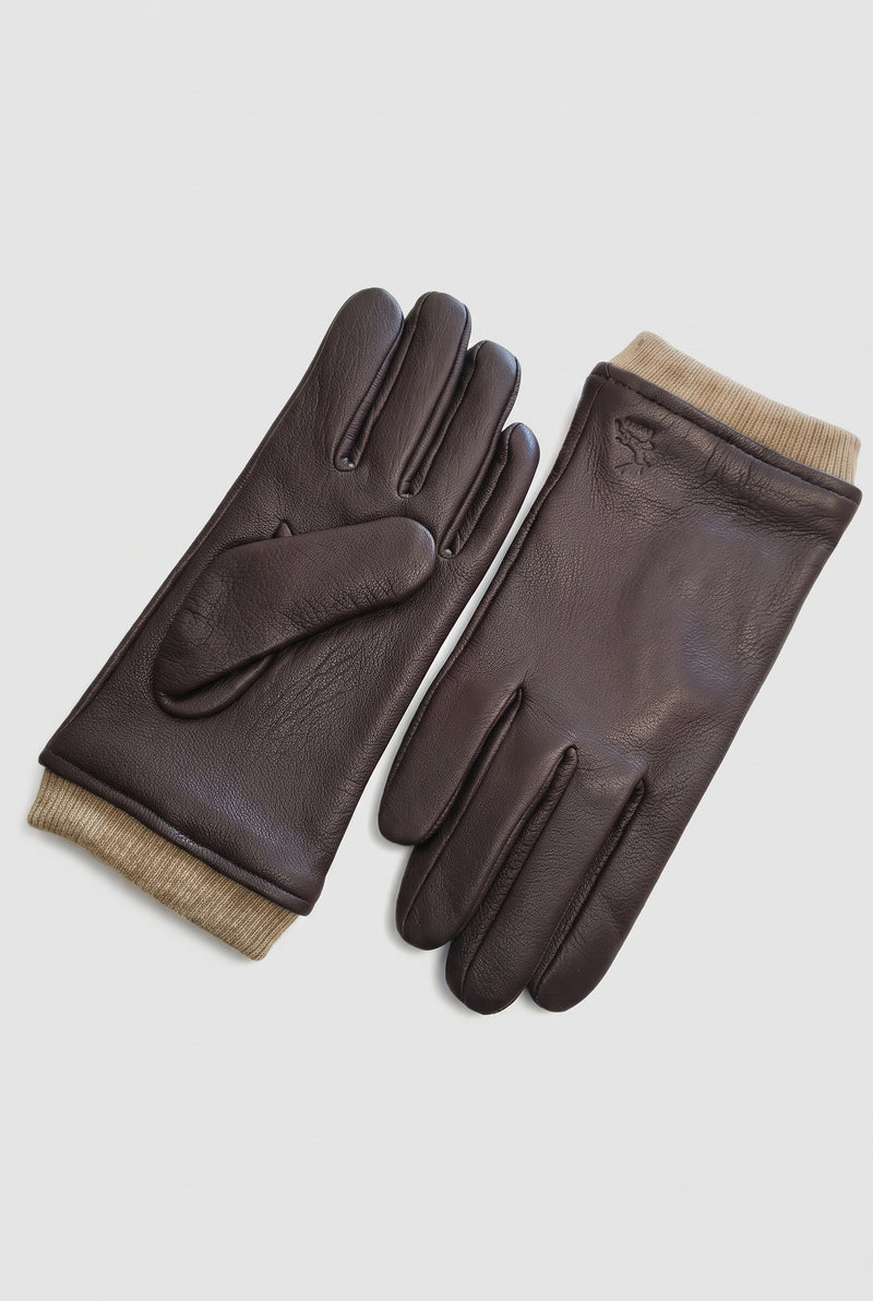 Wool-Lined Driving Gloves in Brown — studio front