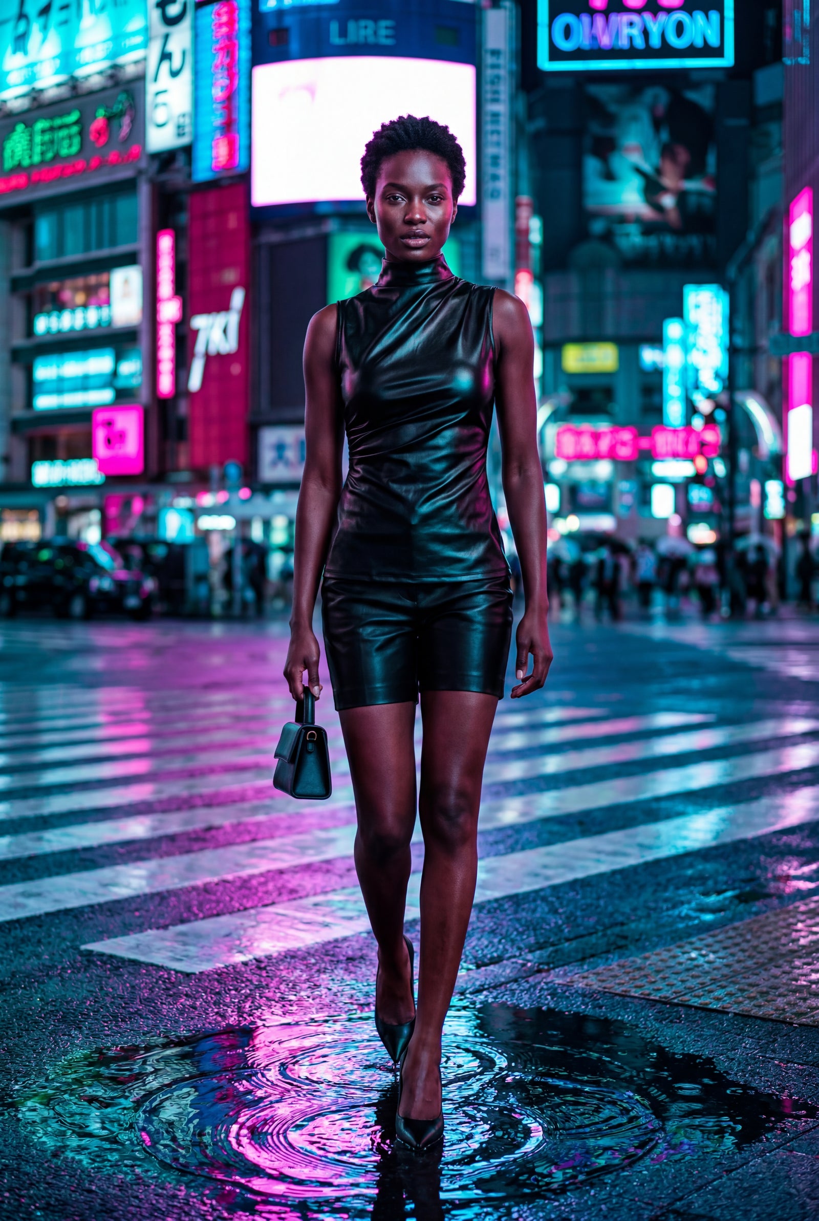 Black Asymmetrical High Neck Faux Sleeveless Top - Photo 2