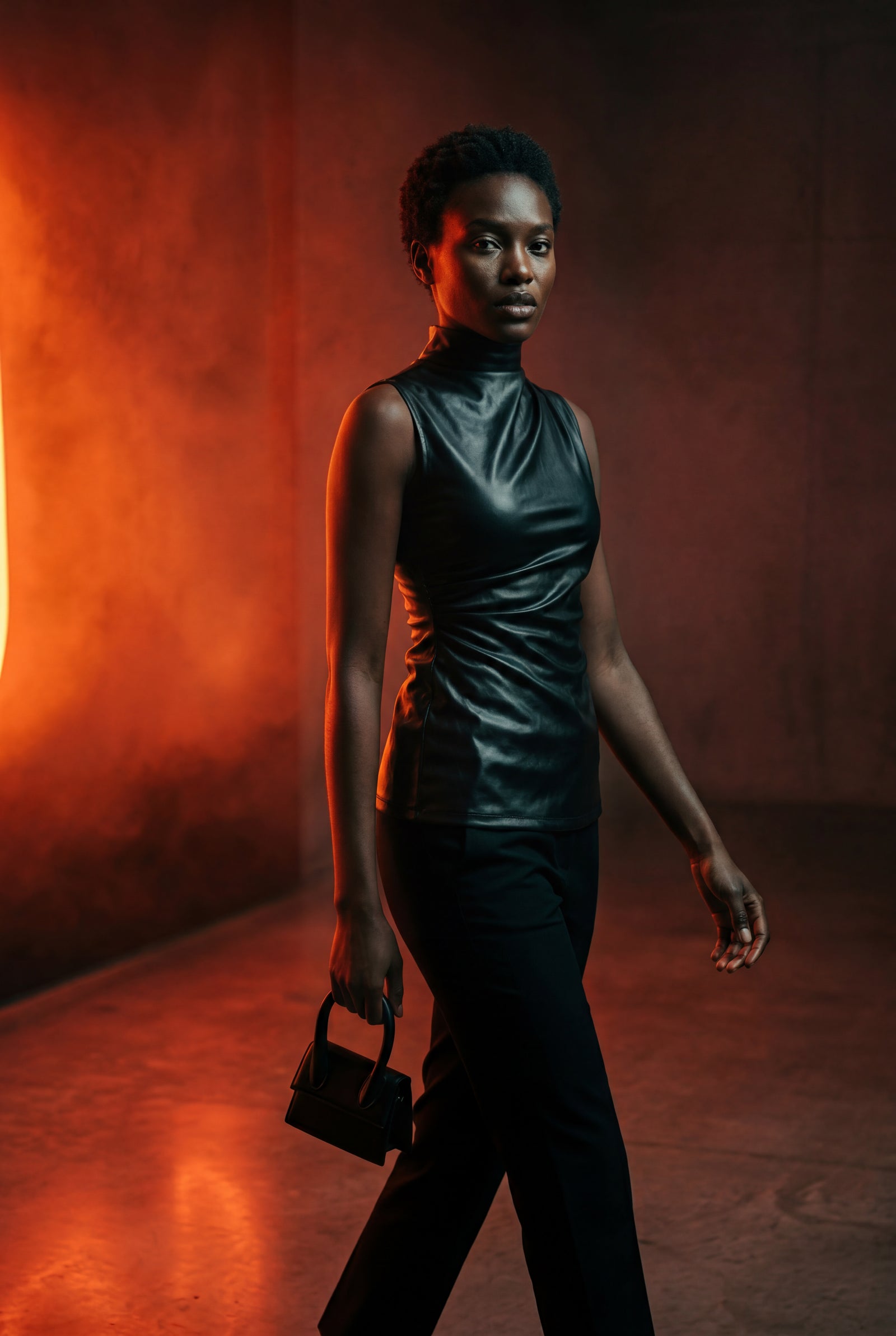 Black Asymmetrical High Neck Faux Sleeveless Top - Photo 4