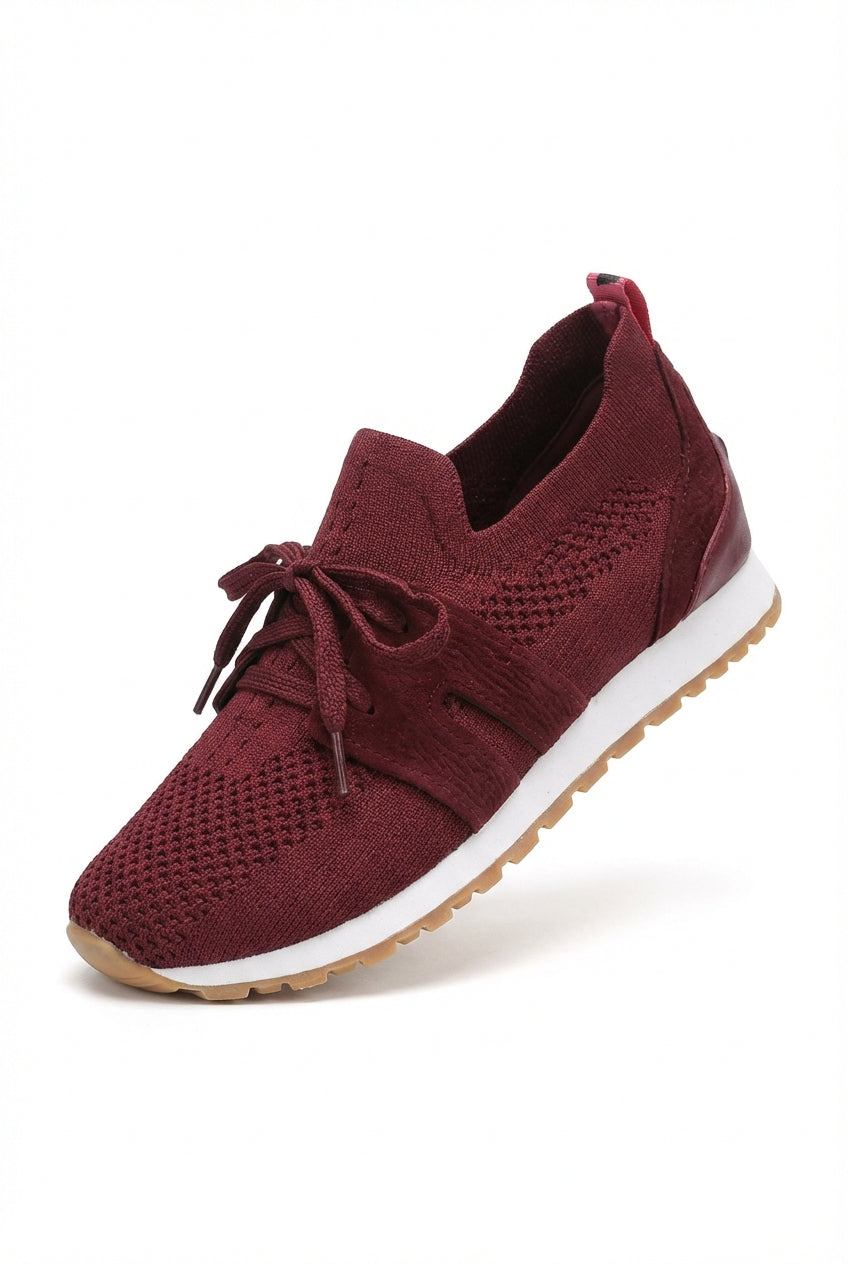 Burgundy Breathable Lace-up Low-top Sneakers - Photo 1