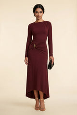 Burgundy Burgundy Draped Waist Maxi Dress with Gold Accent - Photo 1