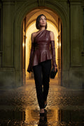 Burgundy Dramatic Hem Asymmetric One Shoulder Faux Top - One shoulder top - Photo 11