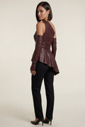 Burgundy Dramatic Hem Asymmetric One Shoulder Faux Top - One shoulder top - Photo 5