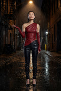 Red Dramatic Hem Asymmetric One Shoulder Faux Top - One shoulder top - Photo 6