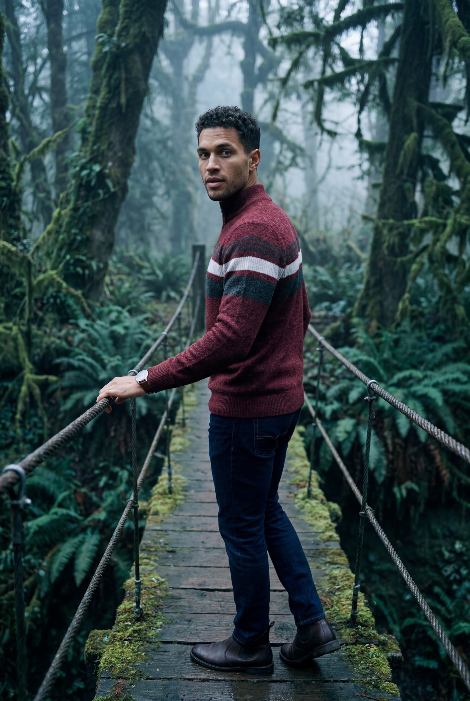 Burgundy Half Zip Stand Collar Striped Sweater - Half zip sweater - Photo 18