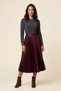 Burgundy High-waisted A-line Pleated Midi Skirt - Photo 10