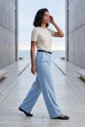 Baby Blue High-waisted Wide-leg Tailored Trousers with Belt - Wide leg trousers - Photo 12