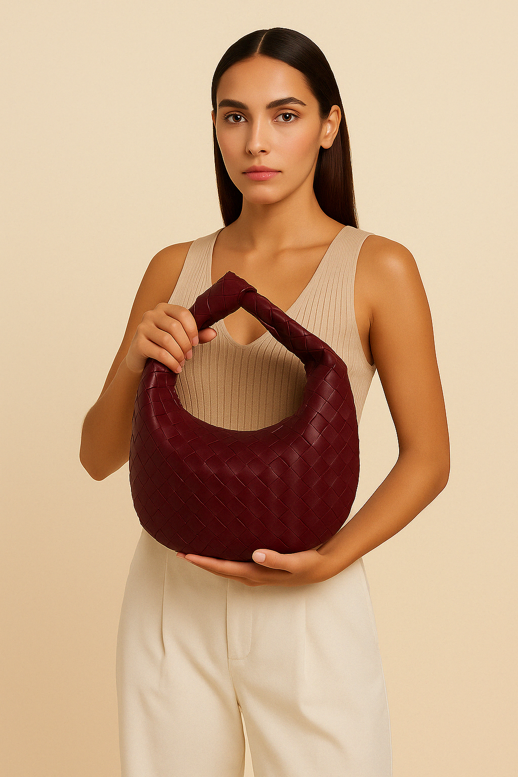 Burgundy Hobo Tote Bag with Knotted Handle - Tote bags - Photo 5