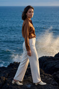 Brown Lustrous Tailored Long Sleeve Button-up Blouse - Blouses - Photo 18