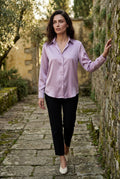 Purple Lustrous Tailored Long Sleeve Button-up Blouse - Blouses - Photo 6