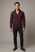 Burgundy Marled Full-zip Mock Neck Cardigan with Ribbed Trim - Gilet - Photo 10