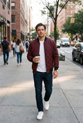 Men's Jacket Diamond Pattern in Burgundy — street walk