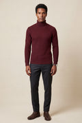 Burgundy Men's Cable Turtleneck Slim Fit Sweater - Turtleneck sweater - Photo 8