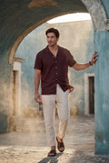 Burgundy Men's Relaxed Short Sleeve Shirt and Drawstring Trouser Set - Casual set - Photo 11