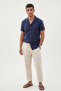 Navy Blue Men's Relaxed Short Sleeve Shirt and Drawstring Trouser Set - Casual set - Photo 2