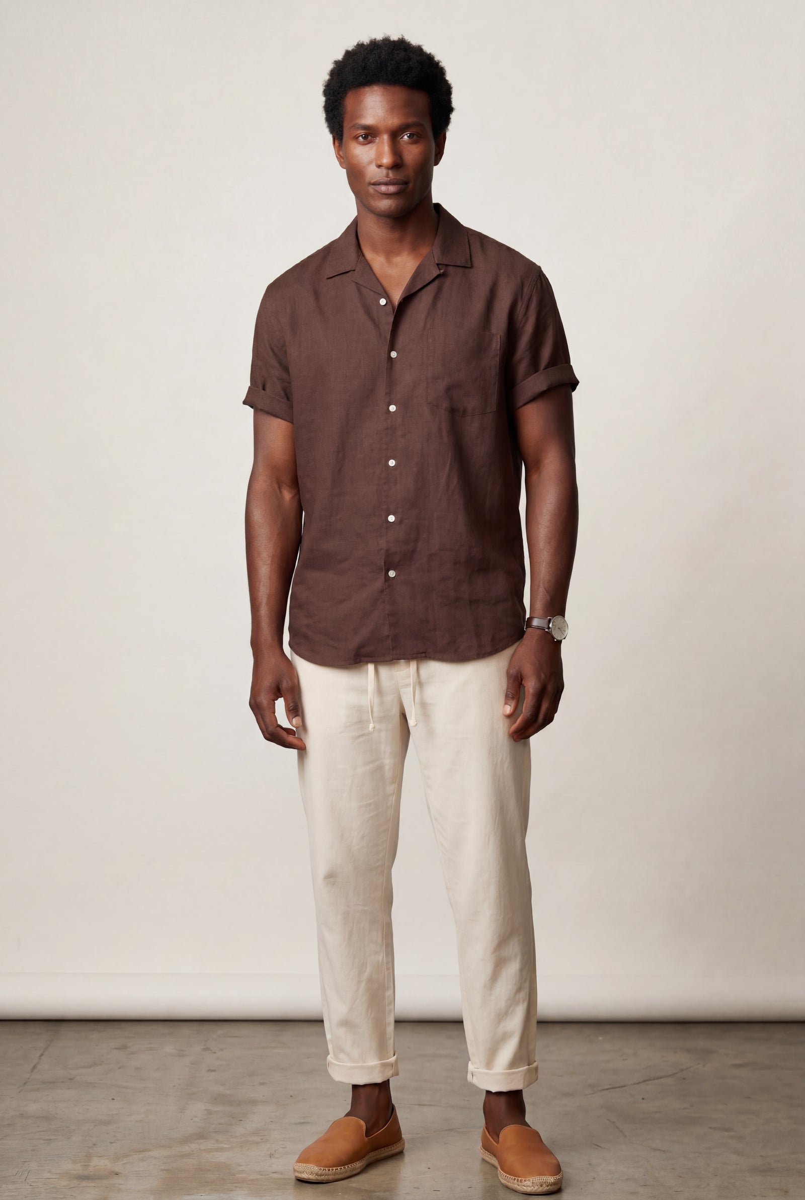 Burgundy Men's Relaxed Short Sleeve Shirt and Drawstring Trouser Set - Casual set - Photo 3