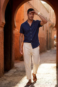 Navy Blue Men's Relaxed Short Sleeve Shirt and Drawstring Trouser Set - Casual set - Photo 5