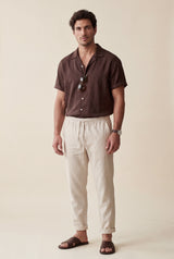 Burgundy Men's Relaxed Short Sleeve Shirt and Drawstring Trouser Set - Casual set - Photo 6