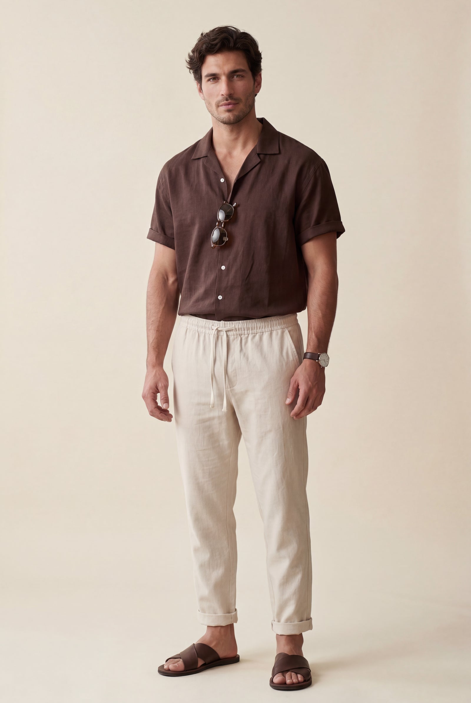 Burgundy Men's Relaxed Short Sleeve Shirt and Drawstring Trouser Set - Casual set - Photo 6