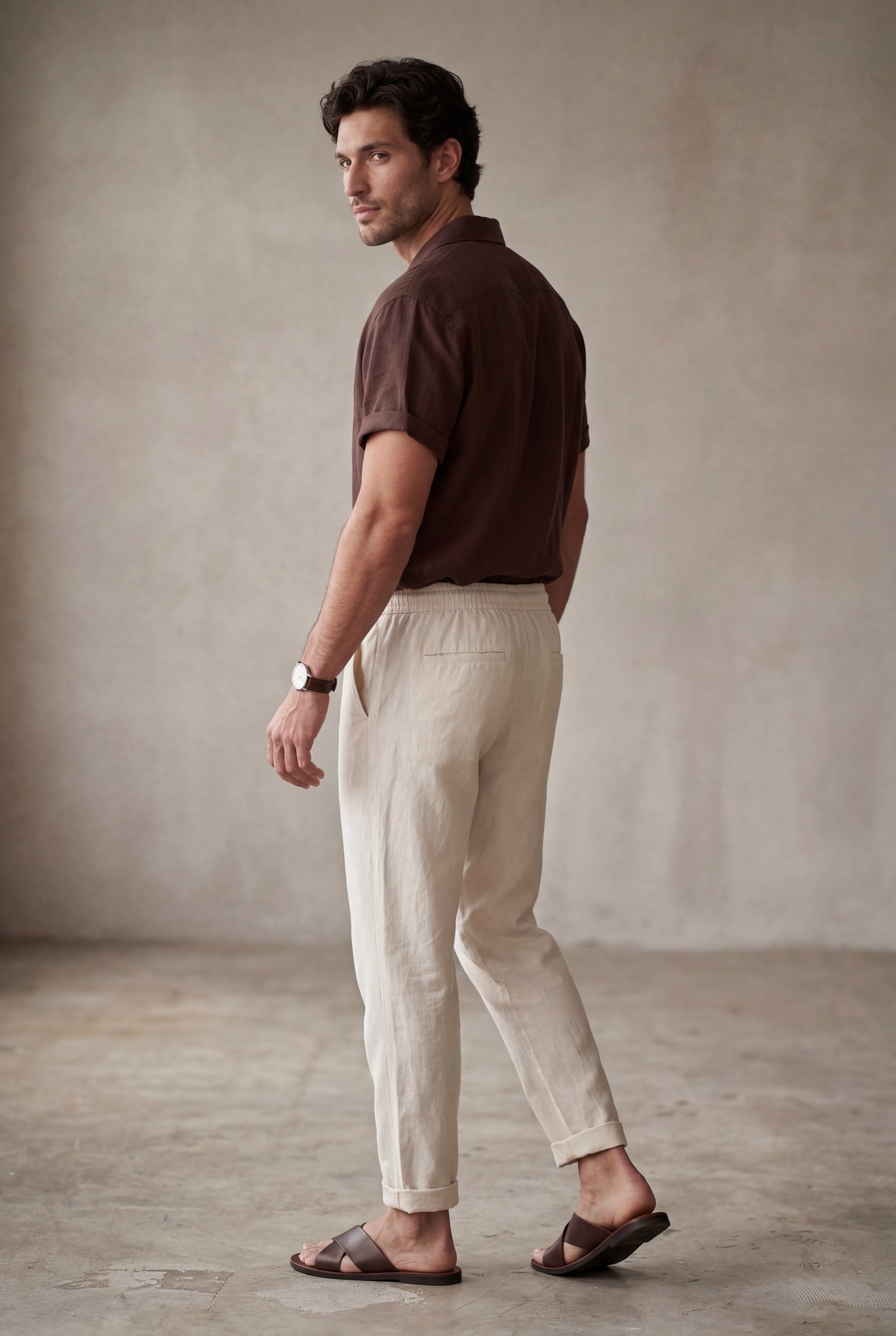 Burgundy Men's Relaxed Short Sleeve Shirt and Drawstring Trouser Set - Casual set - Photo 7