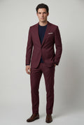 Burgundy Modern Fit Tailored Two Piece Suit with Notch Lapel Jacket - Photo 13