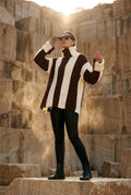 Dark Brown Oversized Chunky Ribbed Turtleneck Striped Sweater - Oversized sweater - Photo 7