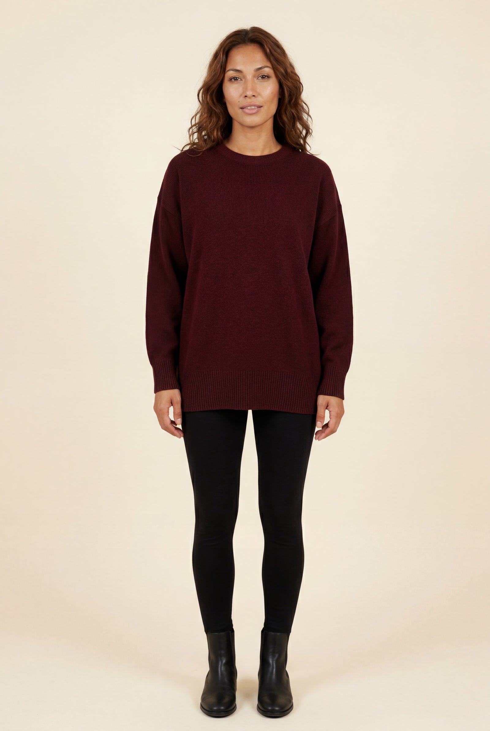 Burgundy Oversized Crewneck Sweater with Dropped Shoulders - Oversized sweater - Photo 7