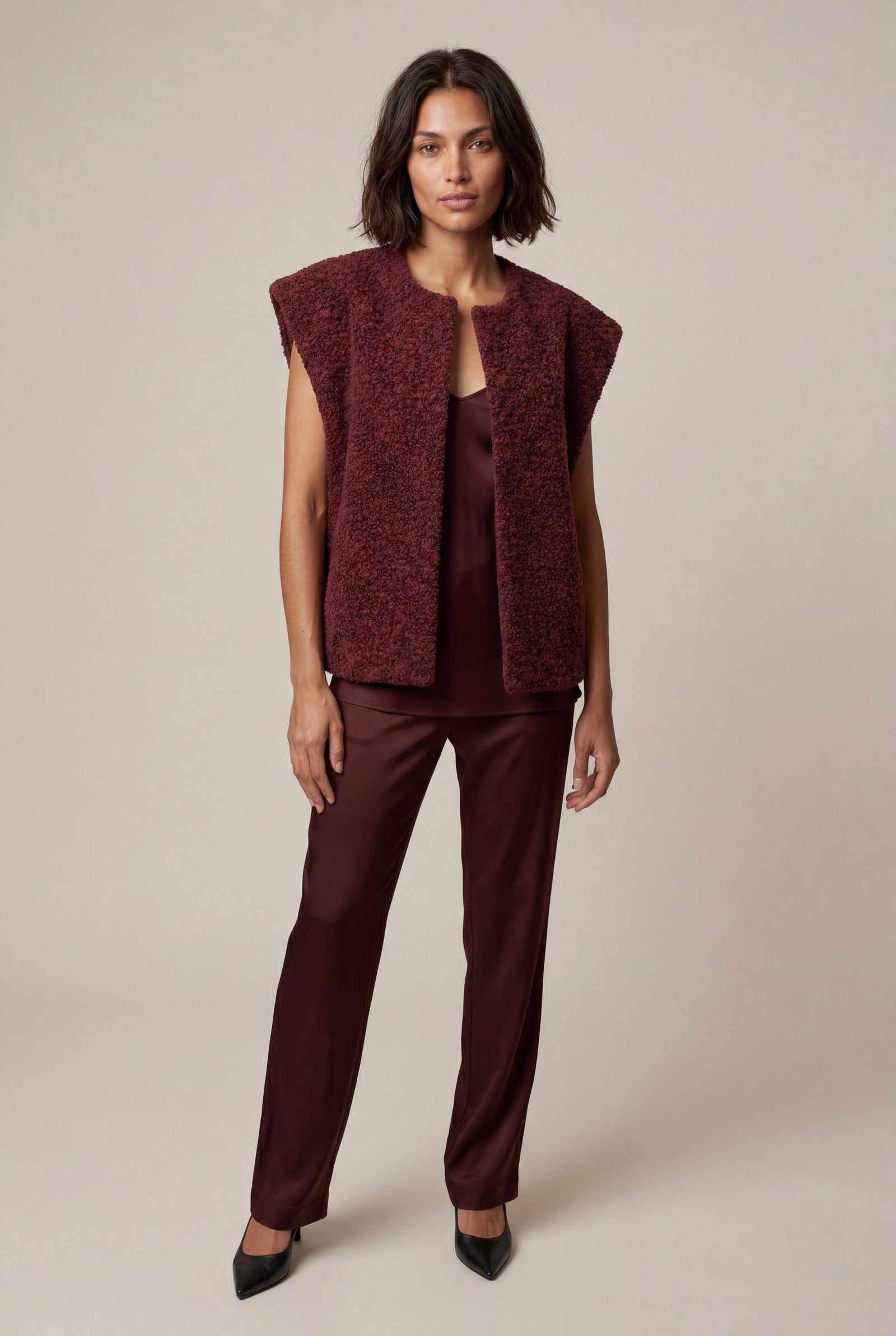 Burgundy Oversized Sleeveless Open-front Cardigan Vest - Oversized cardigan - Photo 13