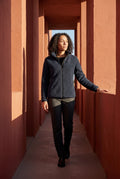 Navy Blue Plush Zip-up Jacket with Stand Collar - Fleece jacket - Photo 11