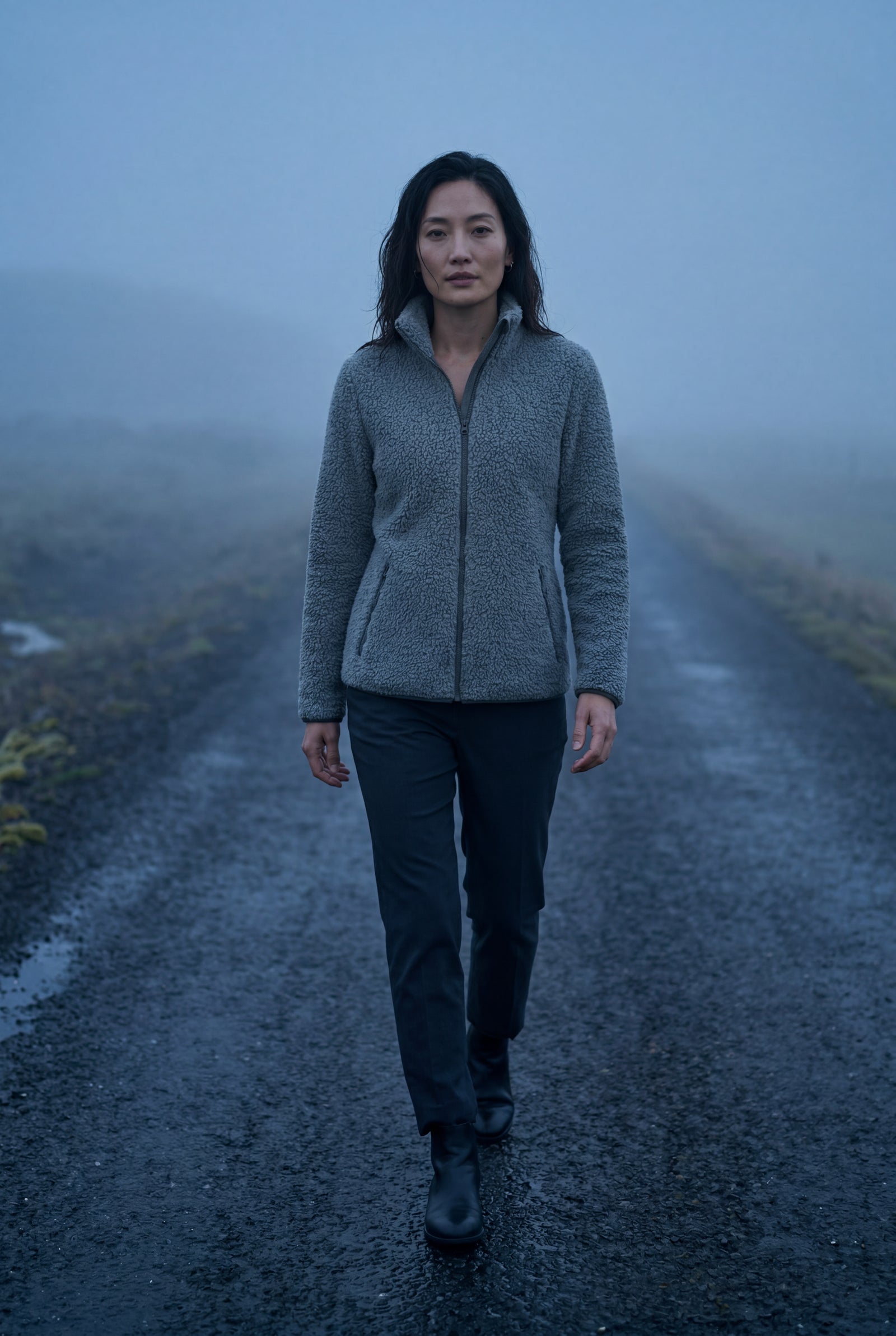 Gray Plush Zip-up Jacket with Stand Collar - Fleece jacket - Photo 24