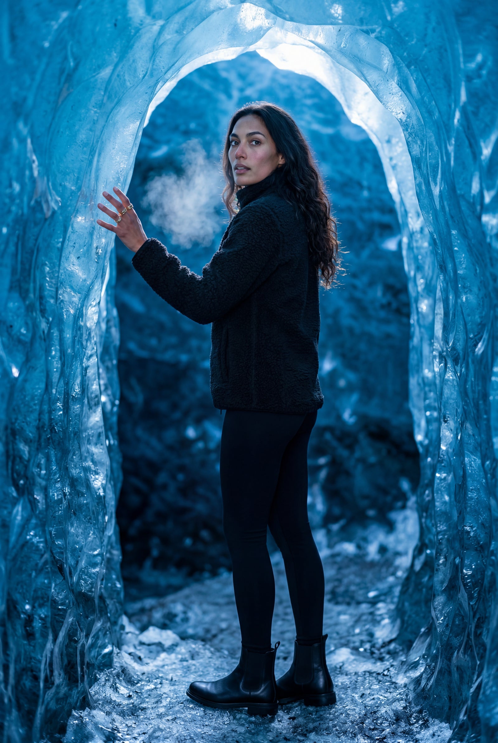 Black Plush Zip-up Jacket with Stand Collar - Fleece jacket - Photo 25