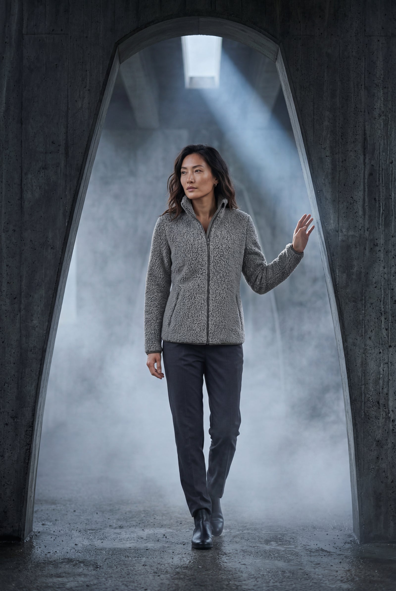 Gray Plush Zip-up Jacket with Stand Collar - Fleece jacket - Photo 27