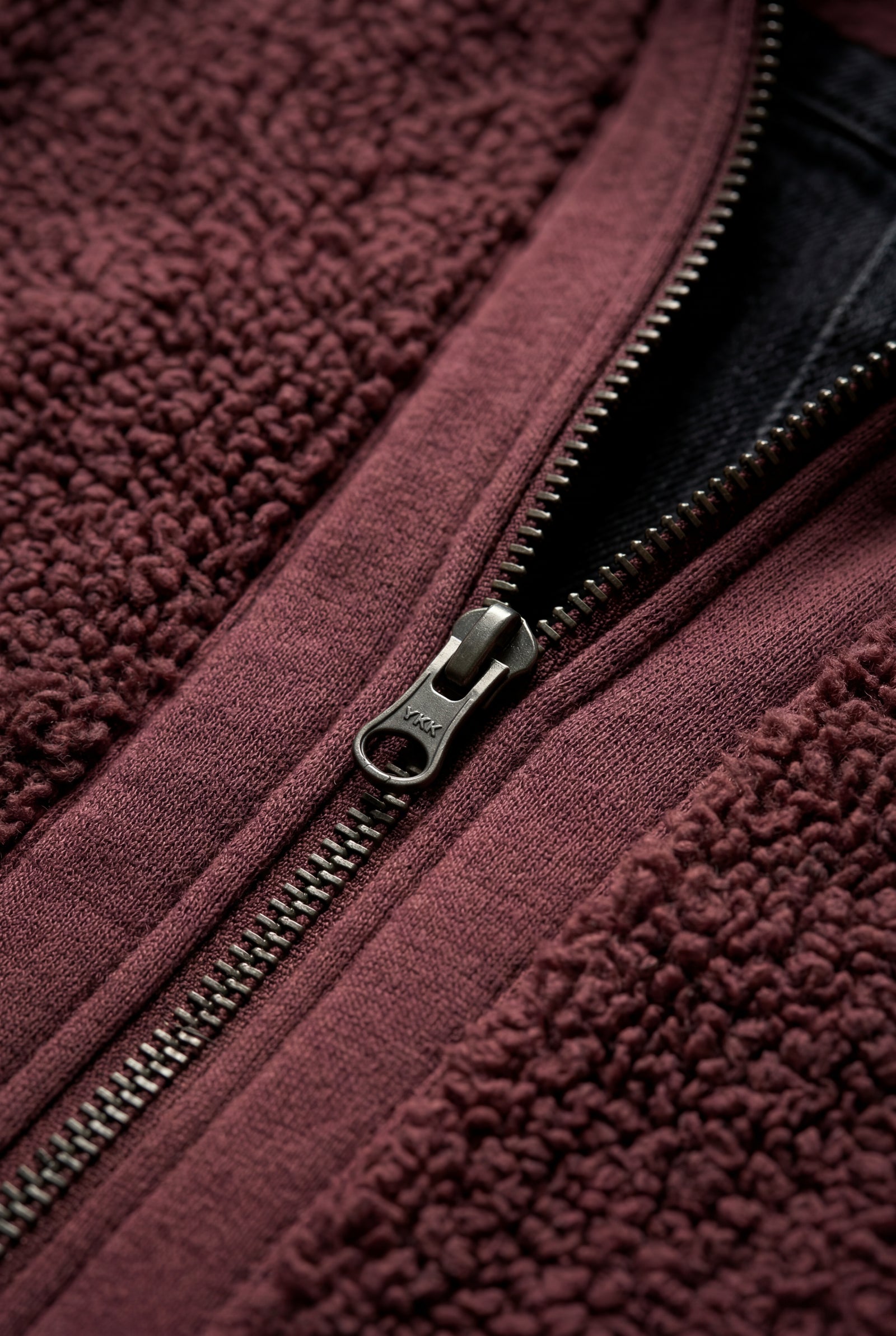 Burgundy Plush Zip-up Jacket with Stand Collar - Fleece jacket - Photo 3