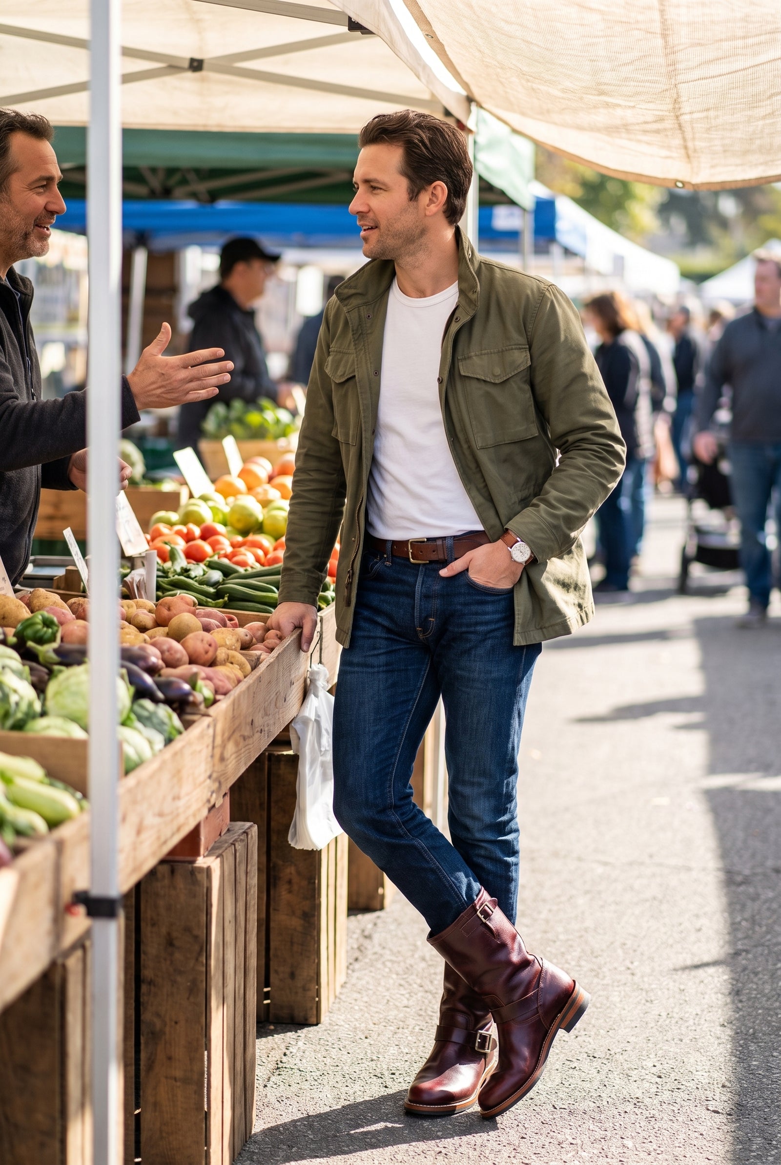 Men's Boots Vintage Style in Burgundy Red — lifestyle shot
