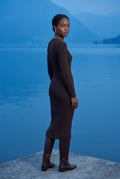 Brown Ribbed Bodycon Midi Dress with Long Sleeves - Bodycon dress - Photo 11