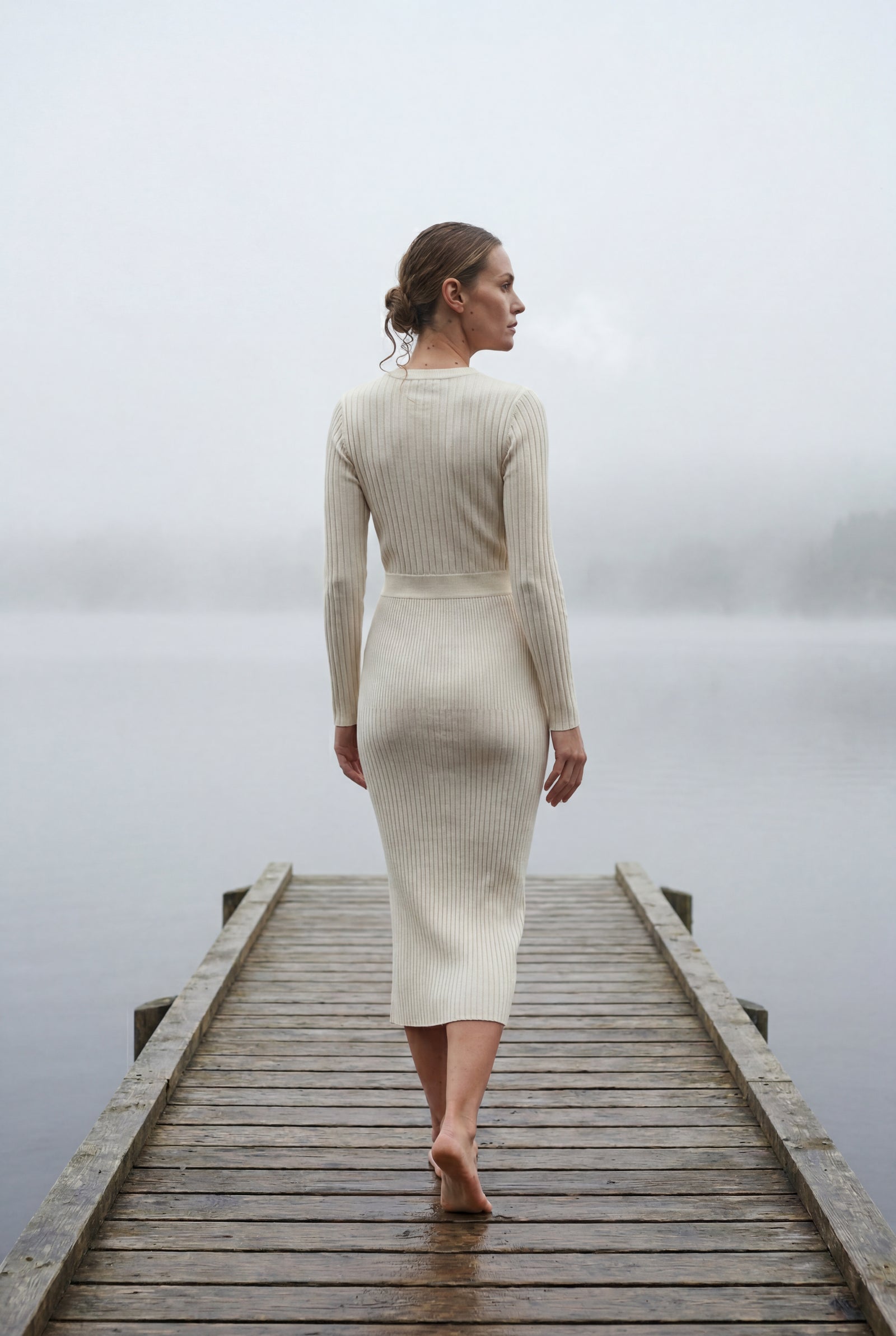 White Ribbed Bodycon Midi Dress with Long Sleeves - Bodycon dress - Photo 7