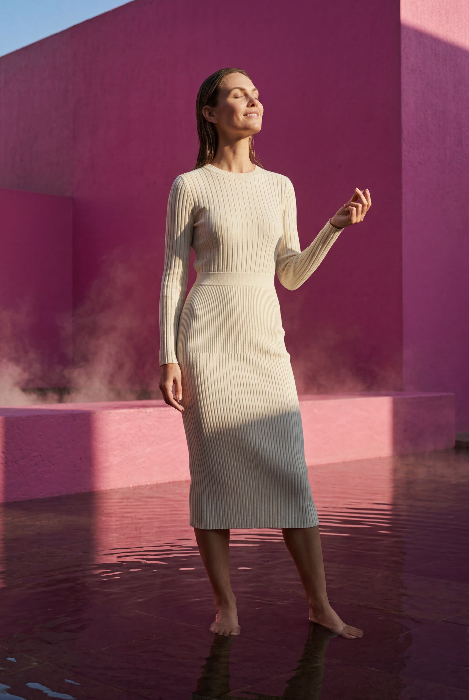 White Ribbed Bodycon Midi Dress with Long Sleeves - Bodycon dress - Photo 8