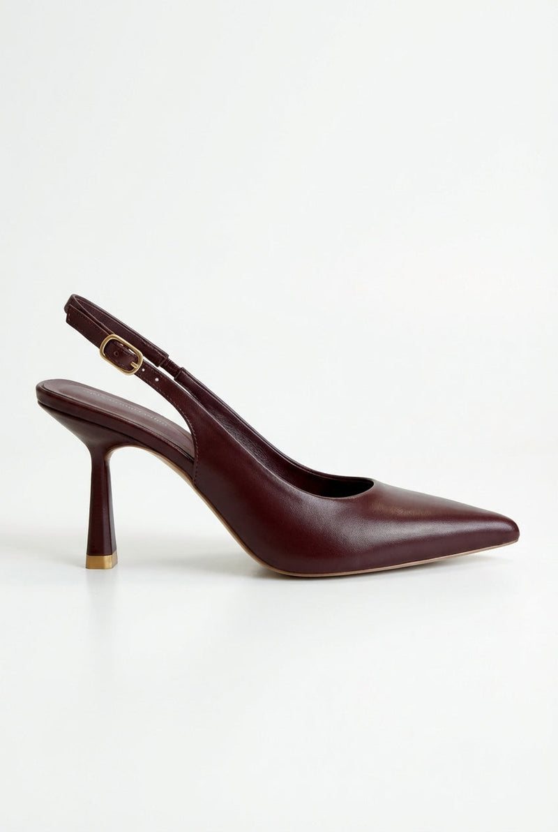 Burgundy Sculpted Slingback Pointed Toe Heels with Gold Heel Tip - Slingback heels - Photo 1