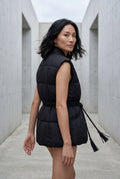 Black Sleeveless Belted Padded Bodywarmer Vest with Rope Belt - Bodywarmers - Photo 3