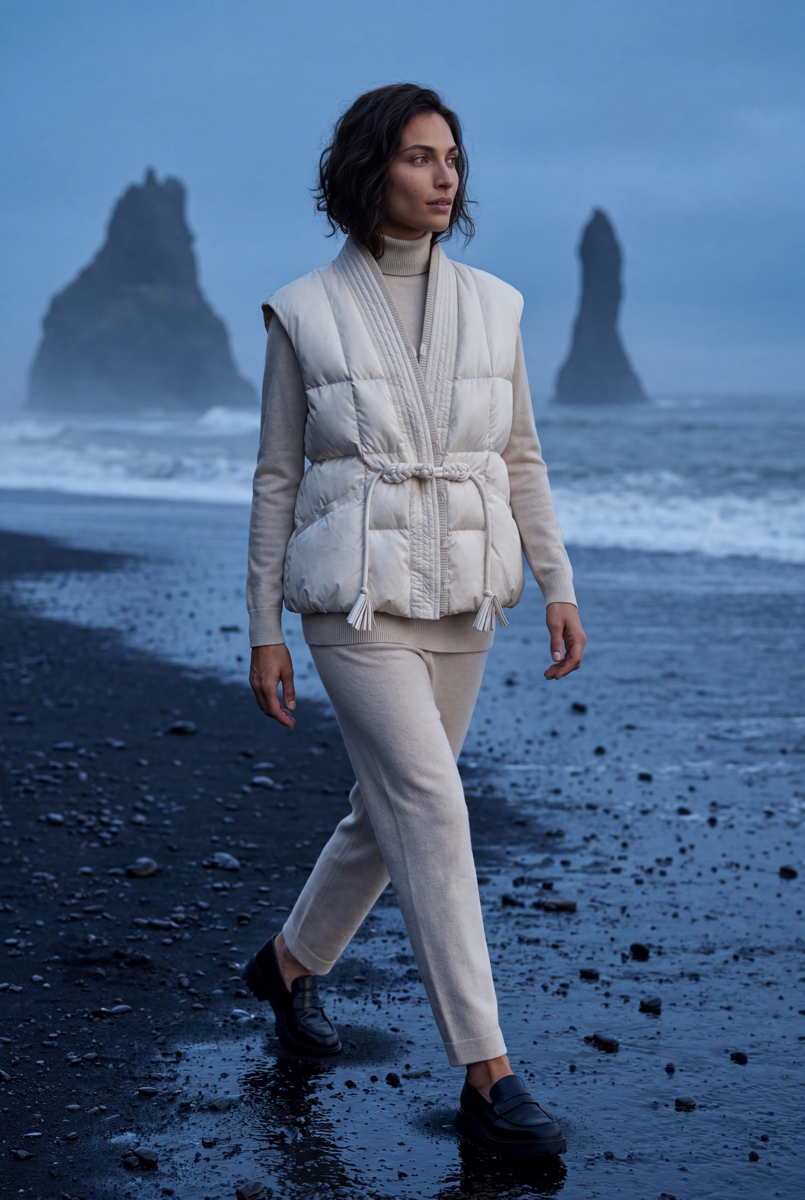 Cream Sleeveless Belted Padded Bodywarmer Vest with Rope Belt - Bodywarmers - Photo 7