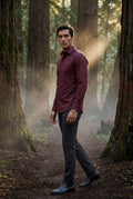 Burgundy Slim Fit Classic Collar Button-up Shirt - Casual Shirts - Photo 12