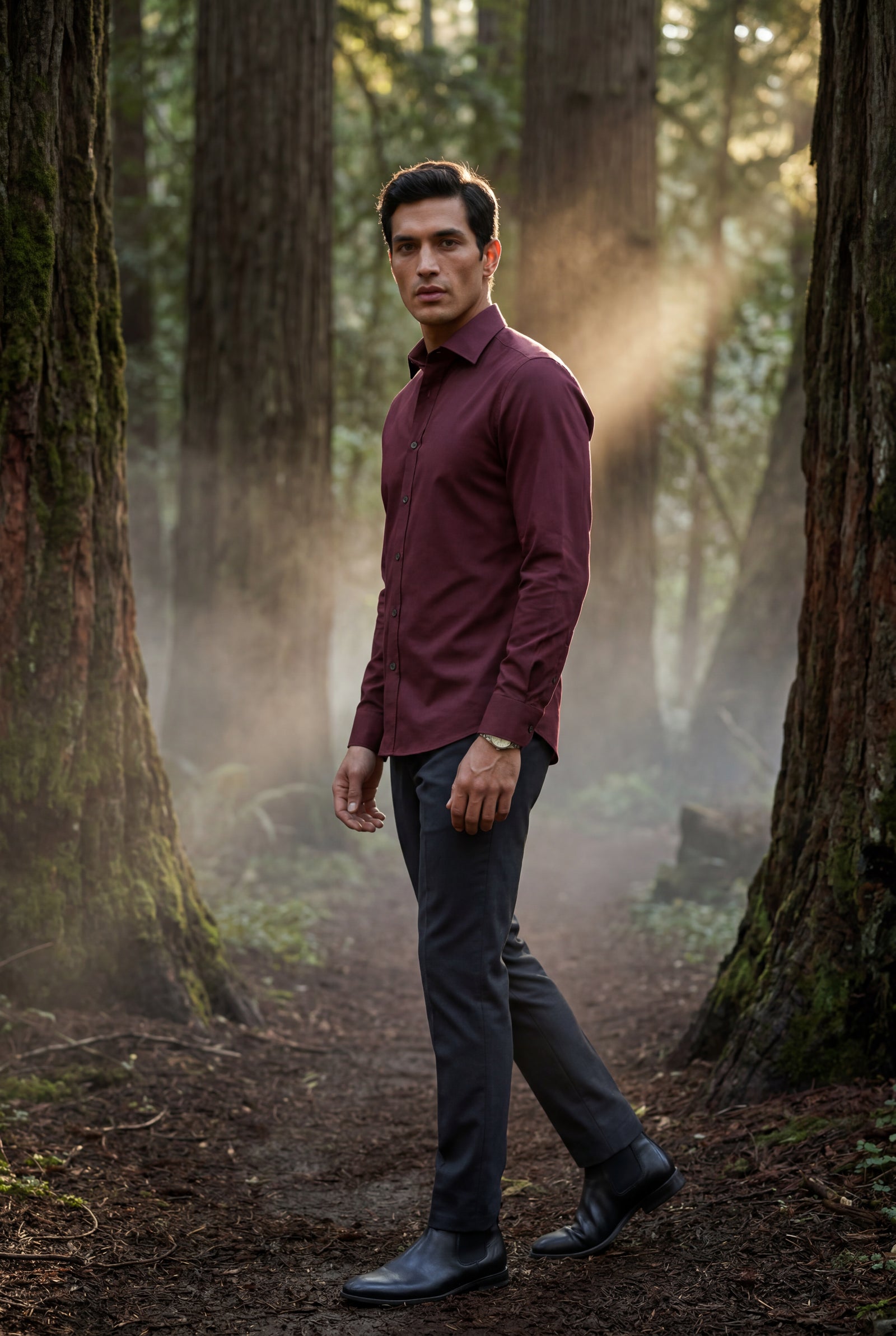 Burgundy Slim Fit Classic Collar Button-up Shirt - Casual Shirts - Photo 12