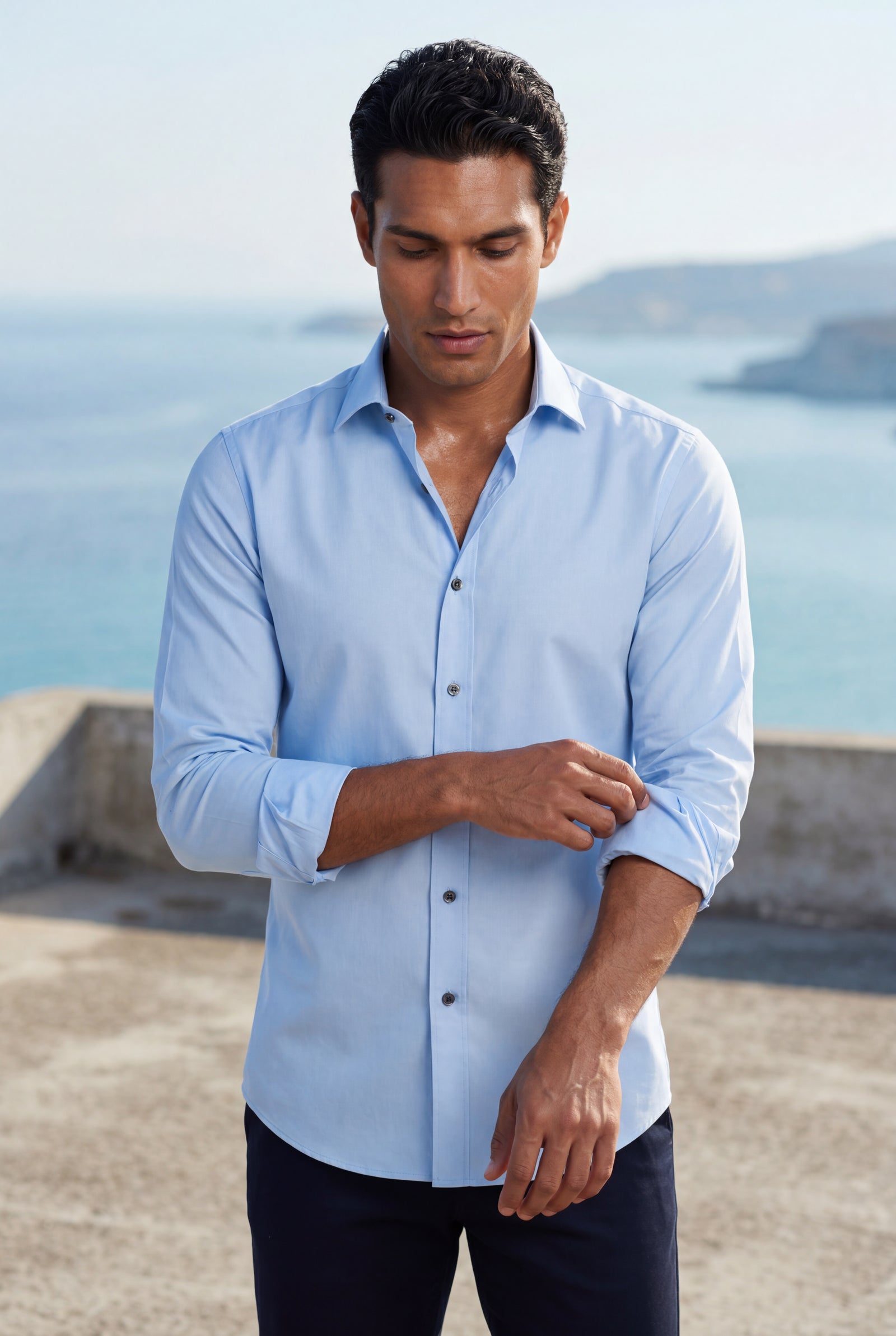 Light Blue Slim Fit Classic Collar Button-up Shirt - Casual Shirts - Photo 15
