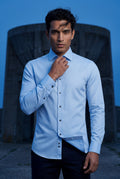Light Blue Slim Fit Classic Collar Button-up Shirt - Casual Shirts - Photo 16