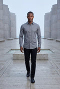 Gray Slim Fit Classic Collar Button-up Shirt - Casual Shirts - Photo 4