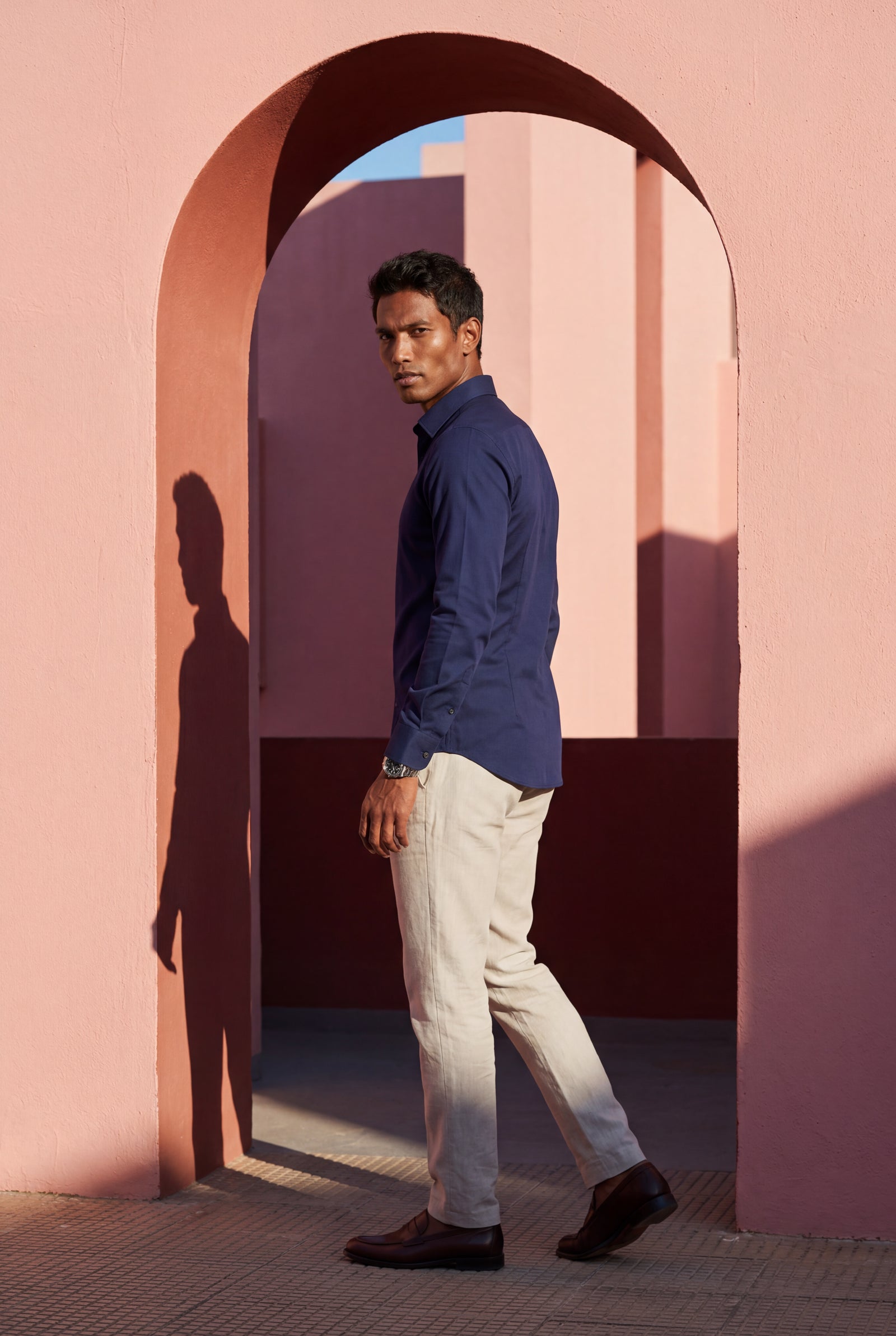 Navy Blue Slim Fit Classic Collar Button-up Shirt - Casual Shirts - Photo 7