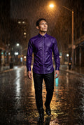 Purple Slim Fit Textured Dress Shirt with Spread Collar - Dress Shirts - Photo 15