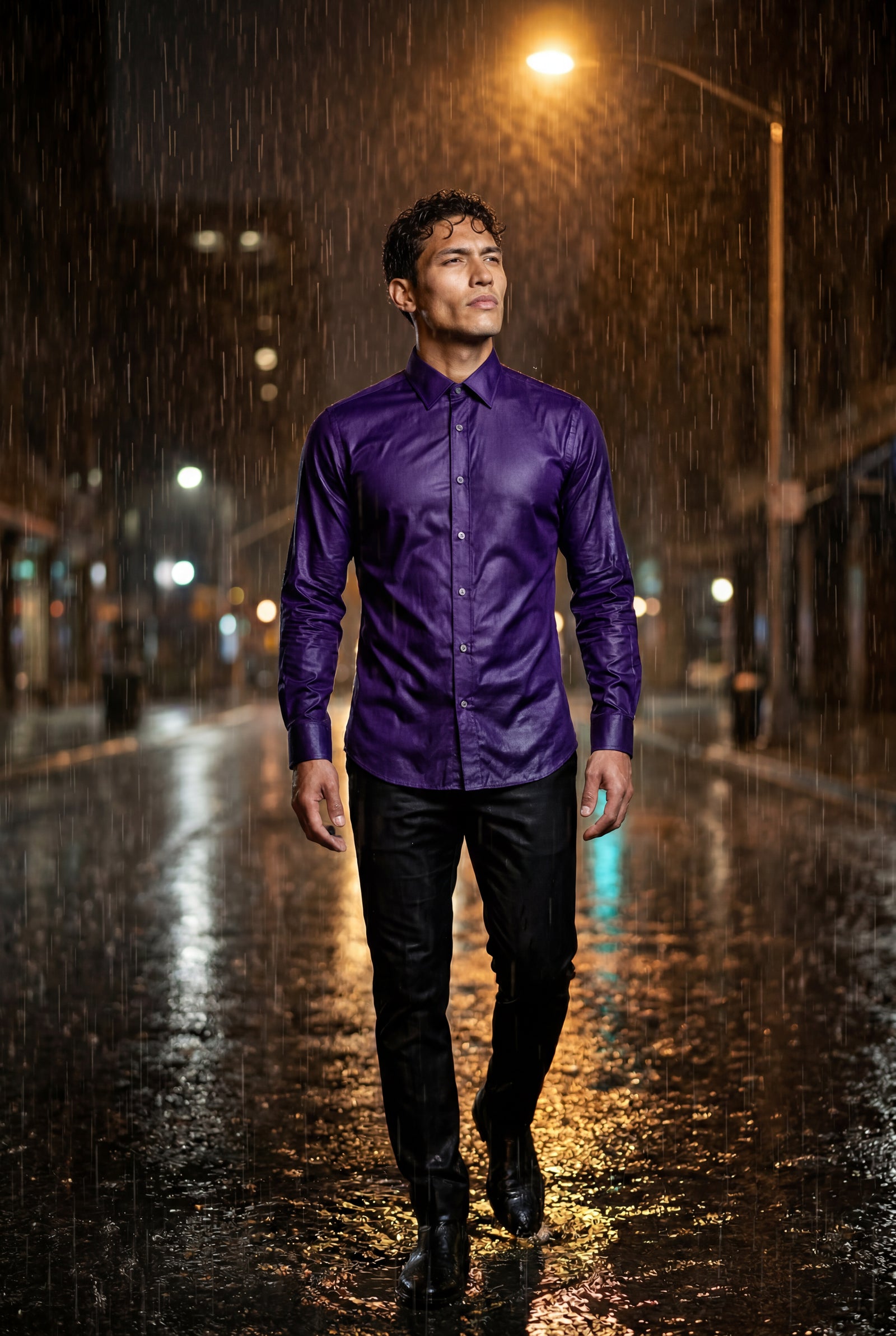 Purple Slim Fit Textured Dress Shirt with Spread Collar - Dress Shirts - Photo 15